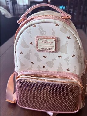 Mini Backpack Crossbody Bag in Rose Gold and Cream